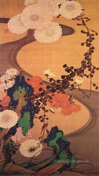 Japonais œuvres - chrysanthèmes par un ruisseau avec des roches 1760 ITO Jakuchu japonais